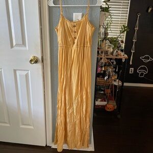 say what? maxi mustard yellow dress with buttons - size small
